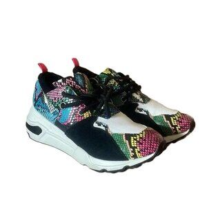 Steve Madden Cliff Bright Multicolor Snake Print Leather Sneakers 8
